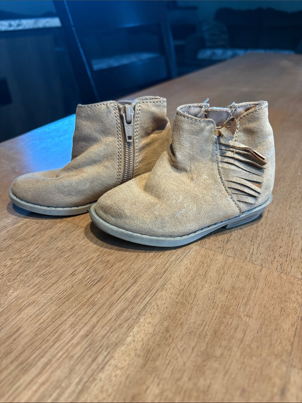 Kids Suede Fringe Ankle Boots - Tan